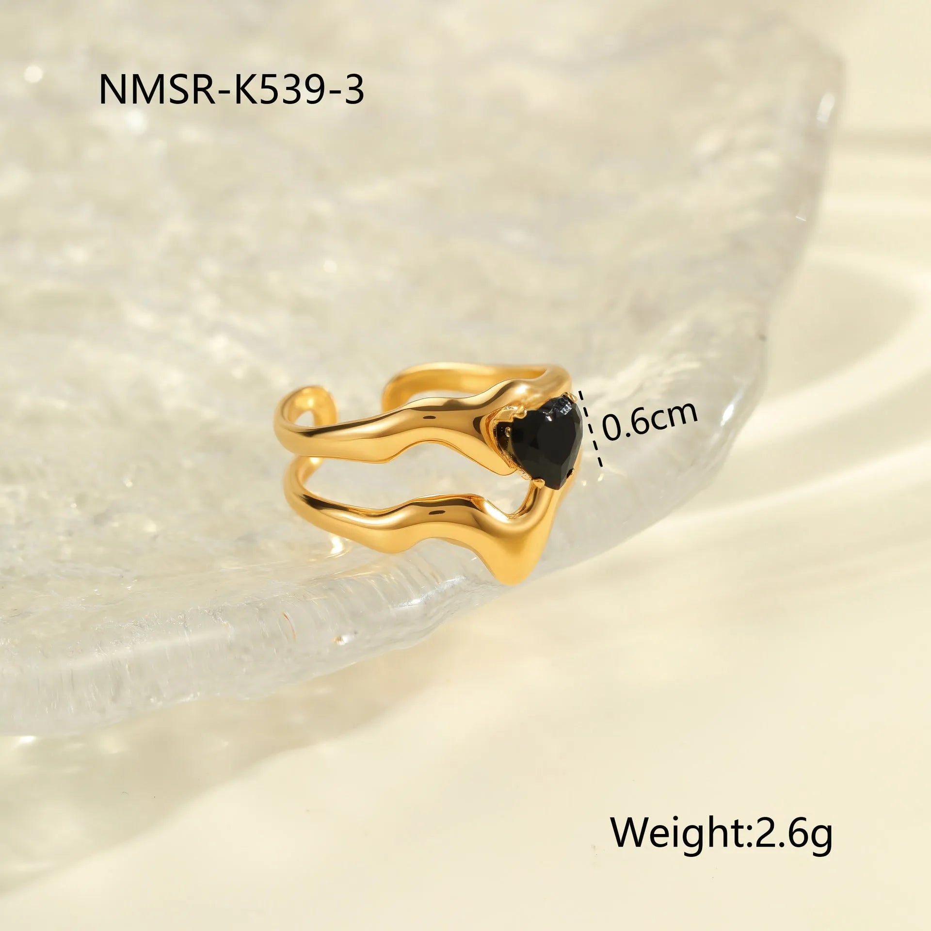 Adjustable geometric stainless steel ring with zircon inlays for women