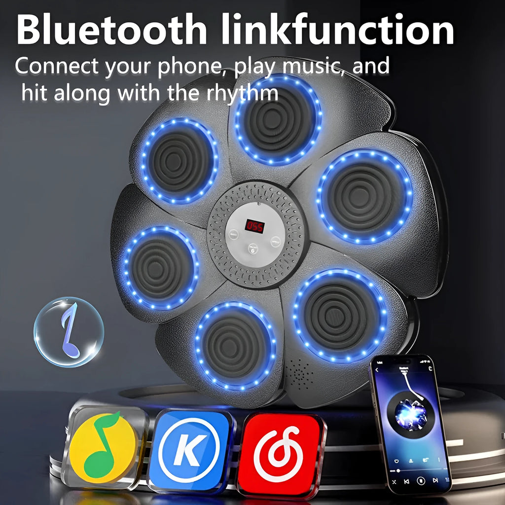 Black smart music boxing machine wall target with Bluetooth LED lights and half finger boxing gloves