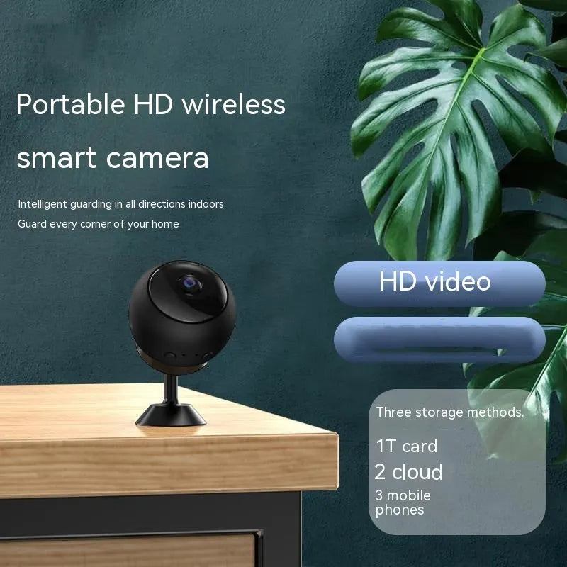 1080p wireless WiFi surveillance camera with ABS housing and USB cable for indoor security monitoring