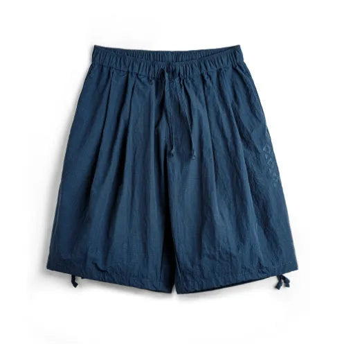 Men's Prussian Blue embroidered nylon beach shorts loose fit summer wear