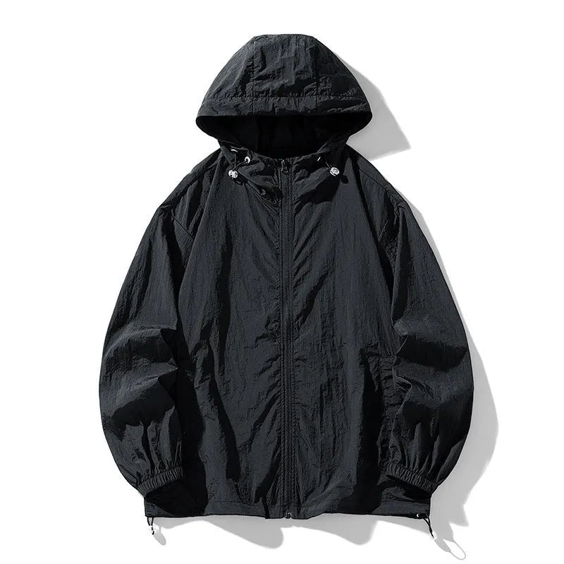 Loose fit nylon blend sports jacket for men and women shown in a choice of nine colours including black, navy, and wine red.