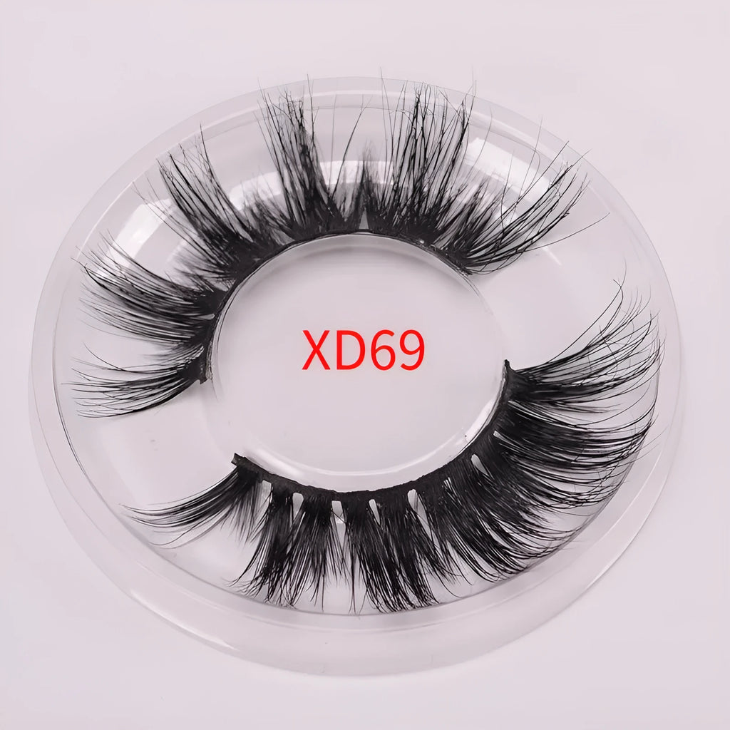 Affectionate brand 5D mink false eyelashes set with storage case and brush on a white background.