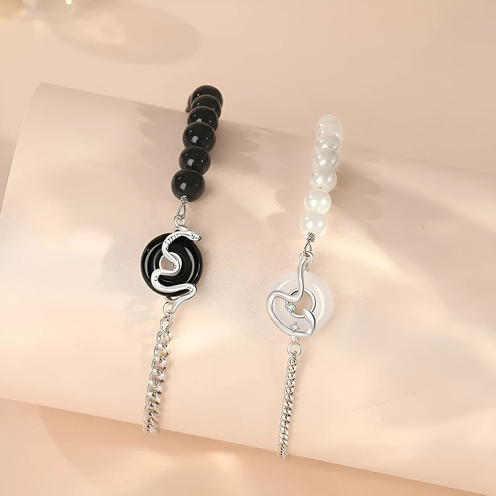 925 sterling silver couple bracelet with snake design and safe buckle in New Chinese style.