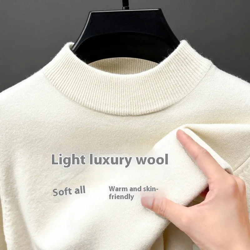 Men's solid colour half turtleneck knitwear pullover in fine wool yarn