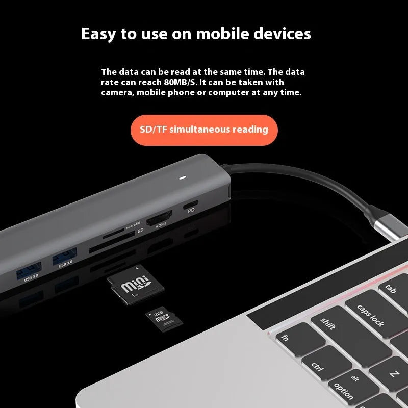 LQT-LH07 7-in-1 USB-C multi-function card reader hub for laptop and desktop.