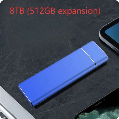Sapphire Blue portable external hard drive with metal shell measuring 10.3cm with included data cable