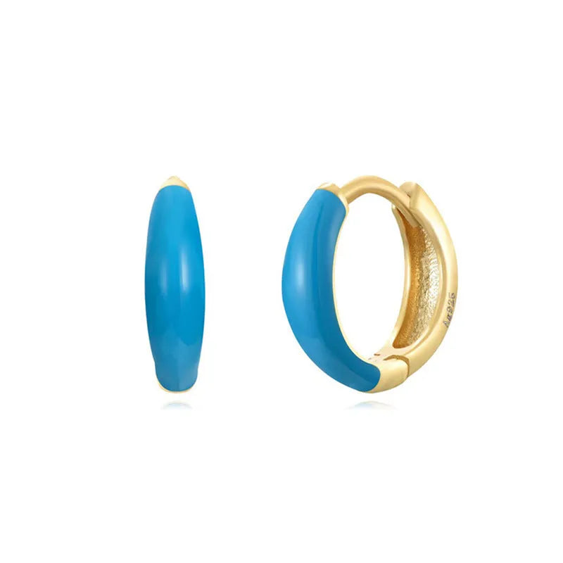 Geometric U-shaped oval curved epoxy earrings in seven colours on silver-plated copper