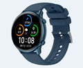 Round smart sports watch with touch screen on a silicone strap, showing heart rate data display.