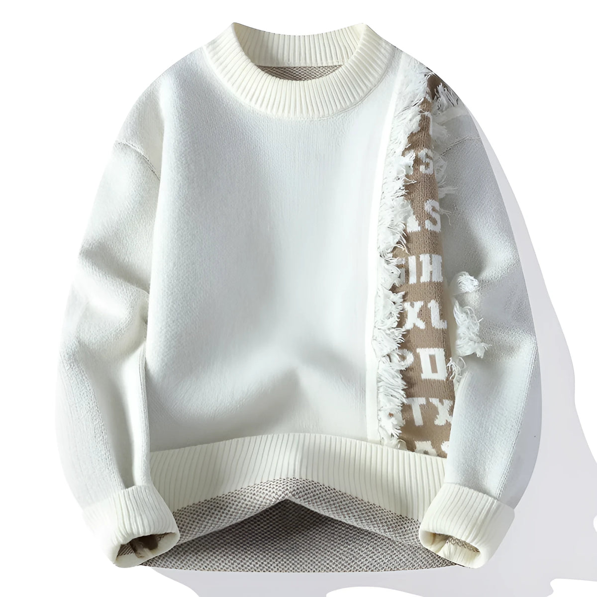 Men's loose fit knitted pullover jumper with ribbed hem in rabbit fur polyester fibre