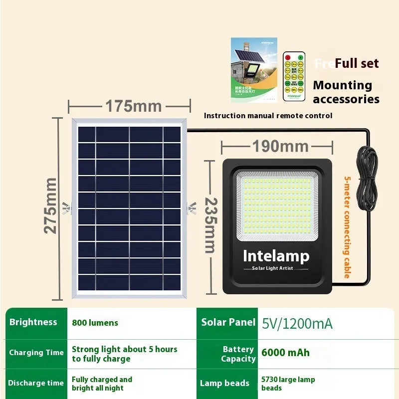 Waterproof solar courtyard LED light with IP65 rating for outdoor garden installation