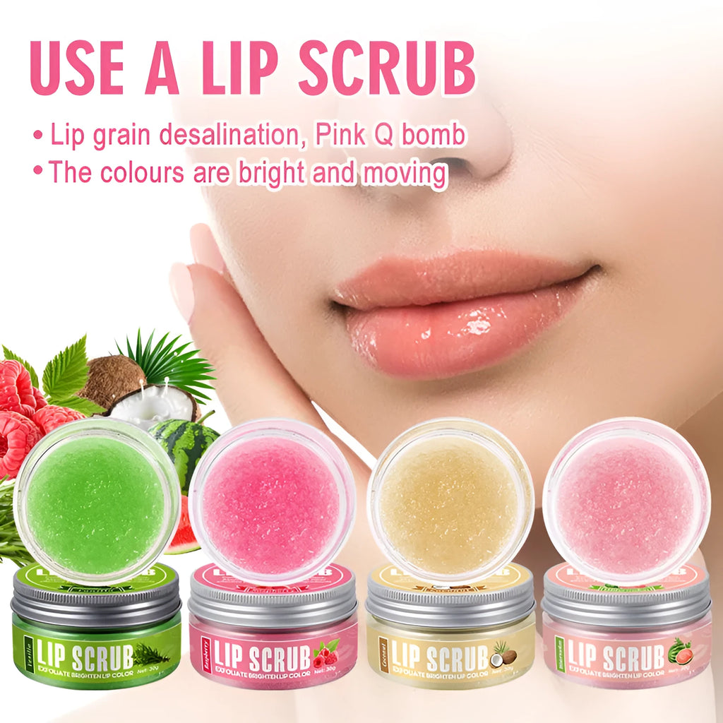 Amatoni fruit flavour lip scrub cream in 30g pot with coconut, raspberry, vanilla or watermelon options