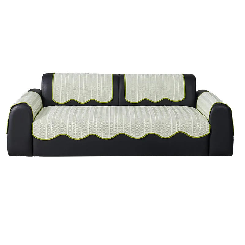 Ice Silk fabric sofa cover with non-slip cushioning in special-shaped straight row mat design