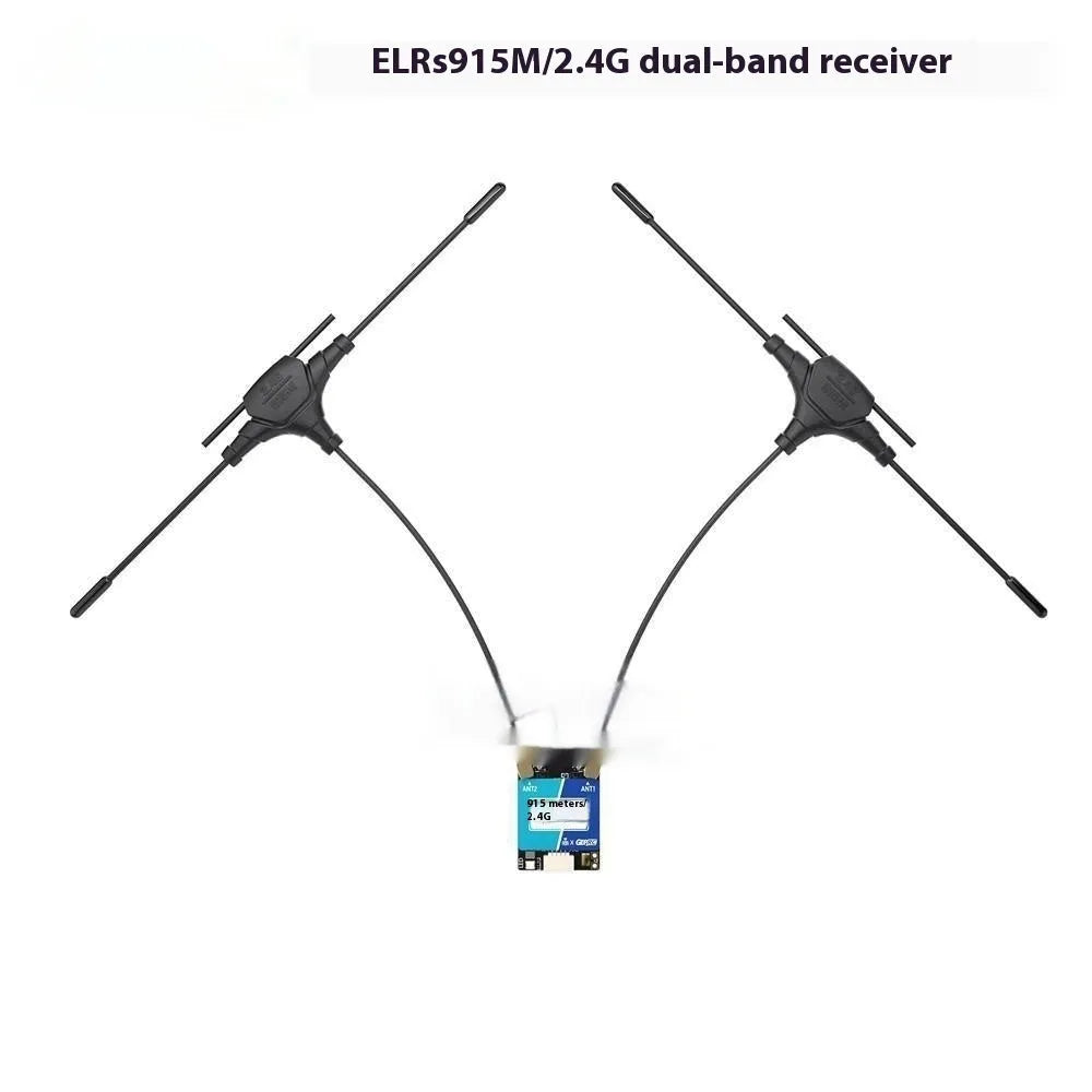 FPV dual-frequency receiver base station with GemX Gemini module and two T-shaped antennas
