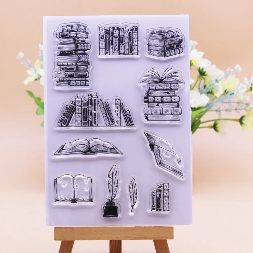 Transparent silicone stamp with a raised white seal pattern, measuring 11 by 16 centimetres.