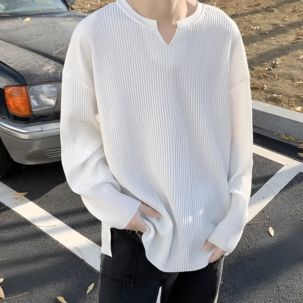 Plus size loose fit striped pullover sweater in black, grey or white.