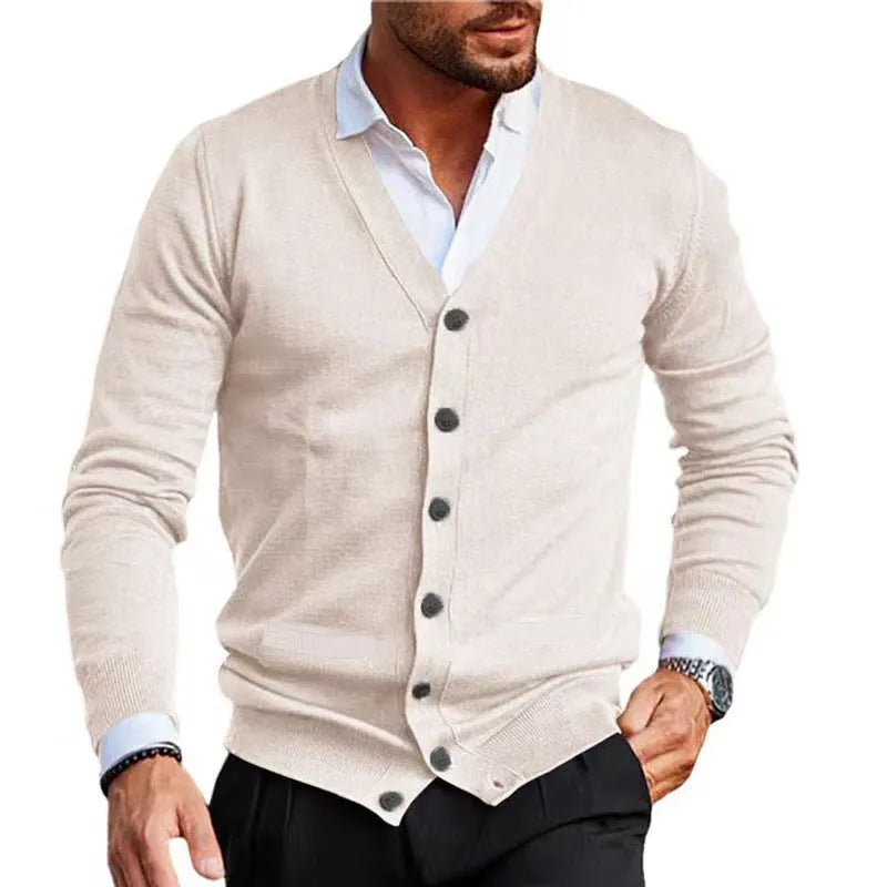 Men's slim-fit acrylic cardigan sweater coat in a choice of six colours.