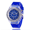 Geneva women's luminous LED quartz watch with 43mm round dial and silicone strap