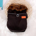 Reflective warm pet fur coat with fur collar in brown or red PU leather, sizes S to XXL