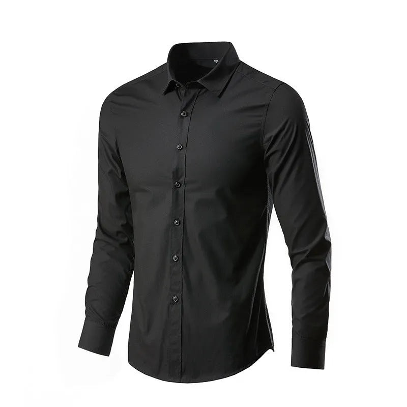Loose-fit long-sleeve linen shirt shown in a neutral colour.