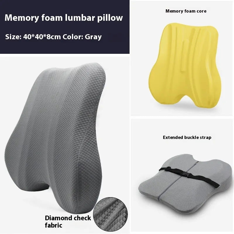 Office chair lumbar support cushion measuring 40x40x8cm in grey, pink, and navy blue colour options