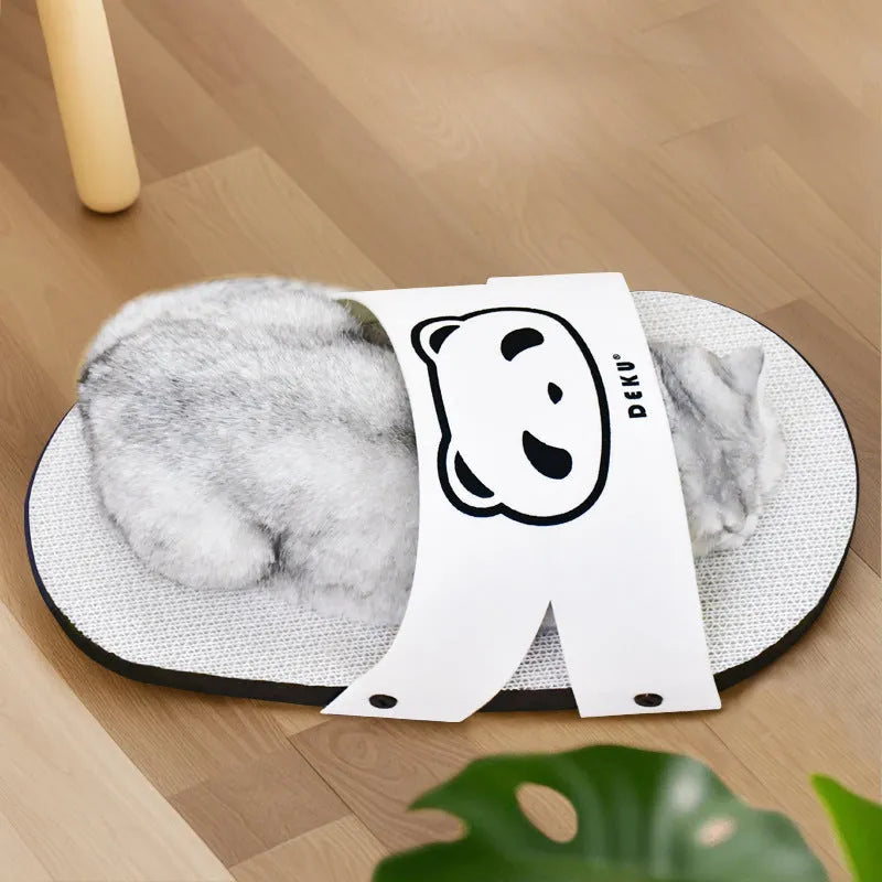 White corrugated paper cat scratch board with slipper-style design for furniture protection
