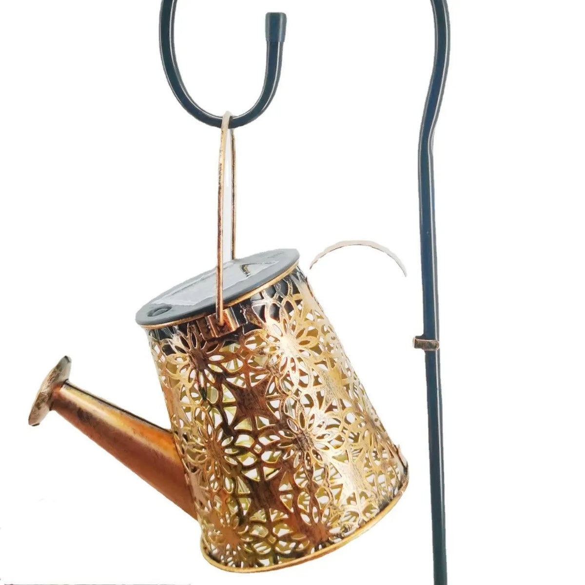 Solar powered wrought iron butterfly kettle garden light with decorative design for courtyard placement