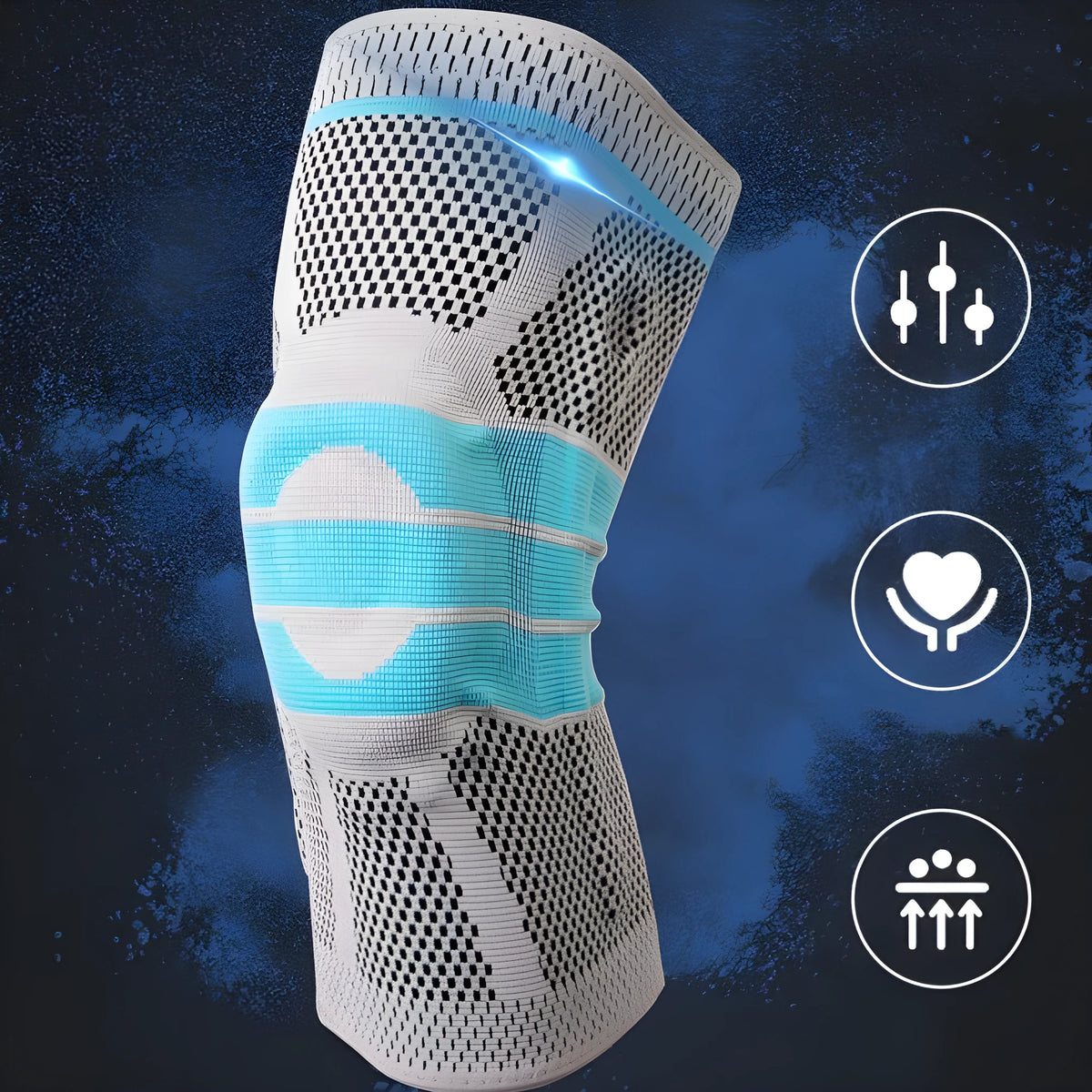 Sky blue silicone running basketball knee pad in elastic fibre material.