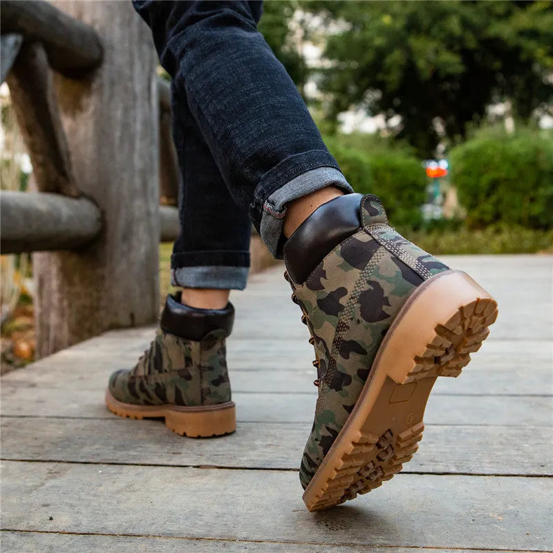 Men's pink Martin boots with velvet lining, round toe design and lace-up front closure