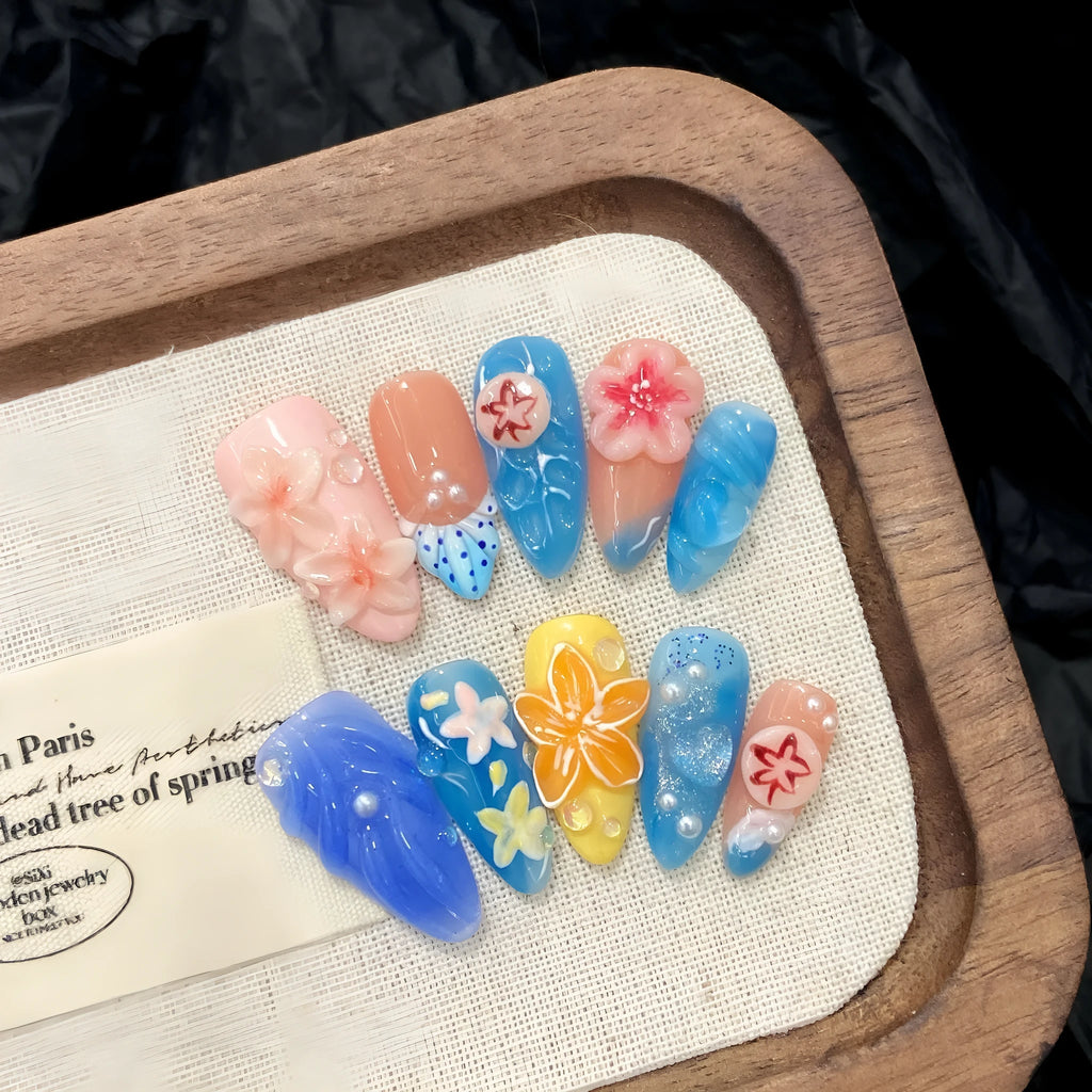Three-dimensional carved jellyfish design on plastic wearable armour costume in almond nail colour