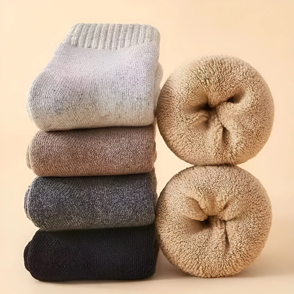 Cotton winter socks with thick Merino wool midsoles in black, khaki, light grey or dark grey