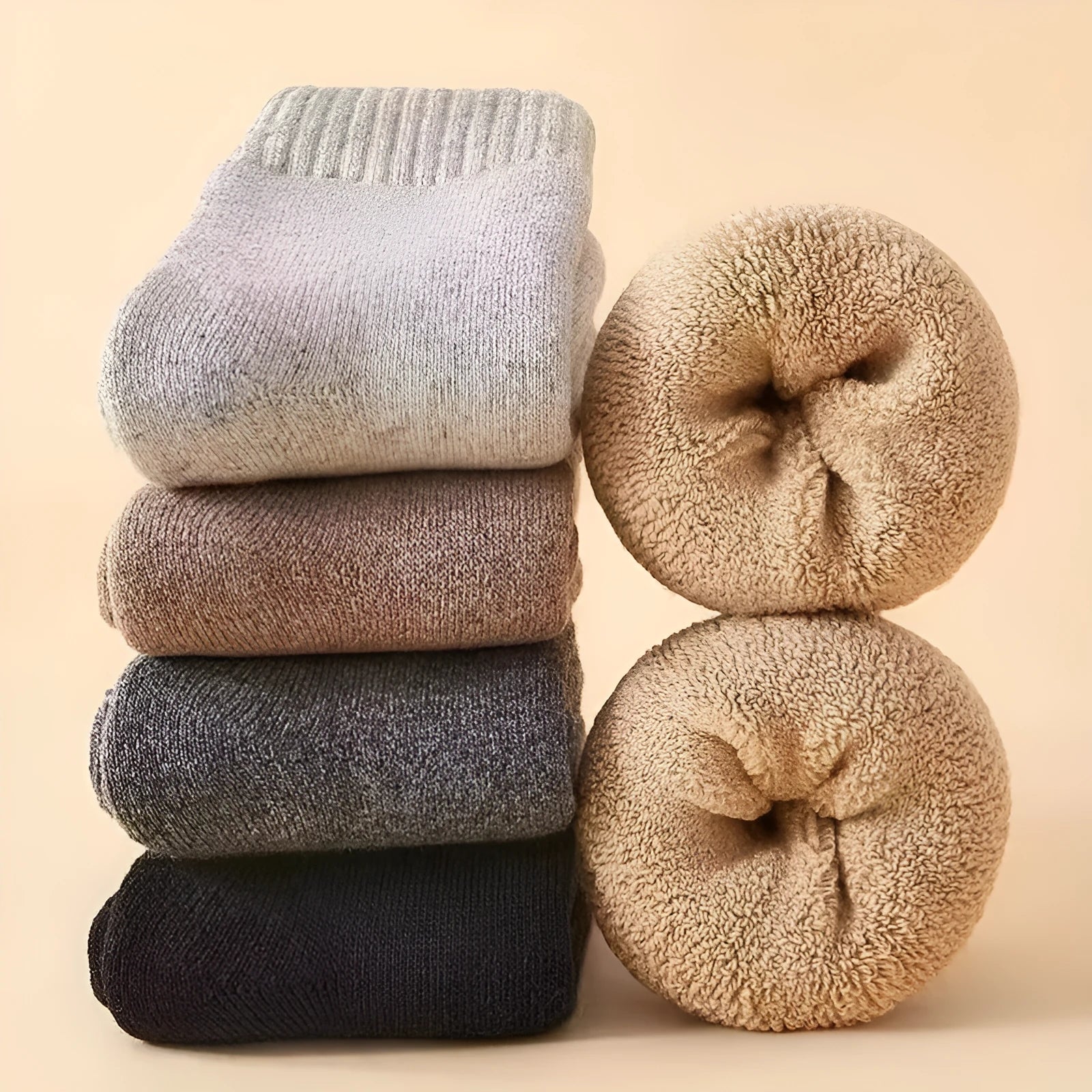 Cotton winter socks with thick Merino wool midsoles in black, khaki, light grey or dark grey