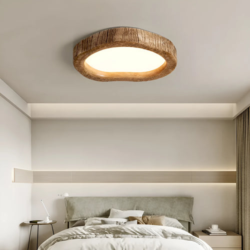 Wood grain finish round ceiling lamp in new Chinese style with three size options