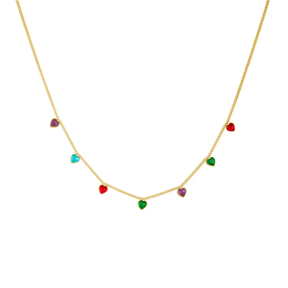 Women's gold-plated heart necklace on adjustable stainless steel chain