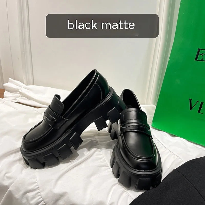 British style wide fit loafers in patent leather or matte finish with rubber sole.