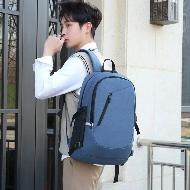 Solid colour Oxford cloth computer backpack with 20-35L capacity for men and women
