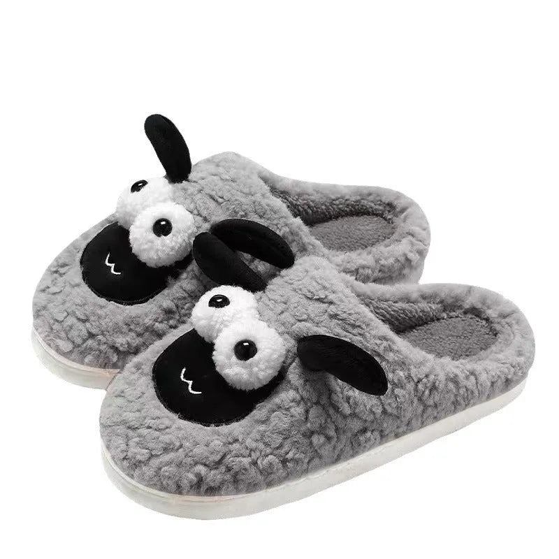 Brown suede slip-on slippers with thermal lining and sewn PVC sole