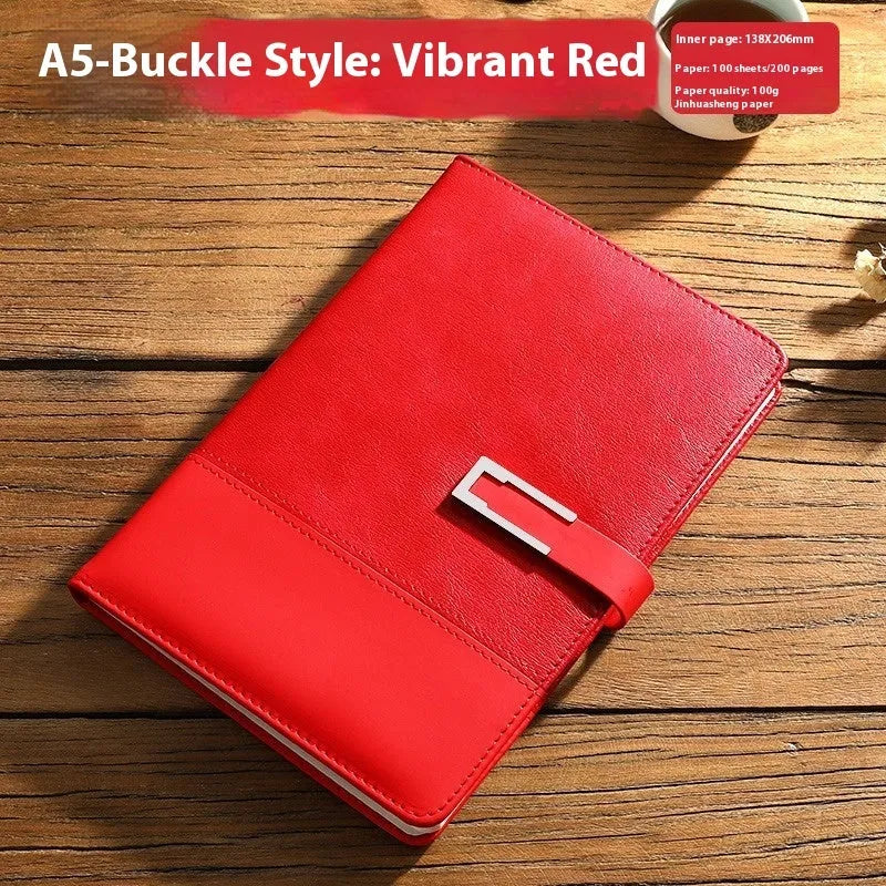 Genuine leather A5 business notebook with wood-free paper pages in multiple colour options including brown, black, green, blue, and red
