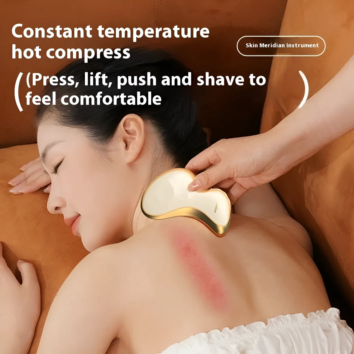 Electric scrapping plate massage tool with golden yellow brass and stone scraping heads