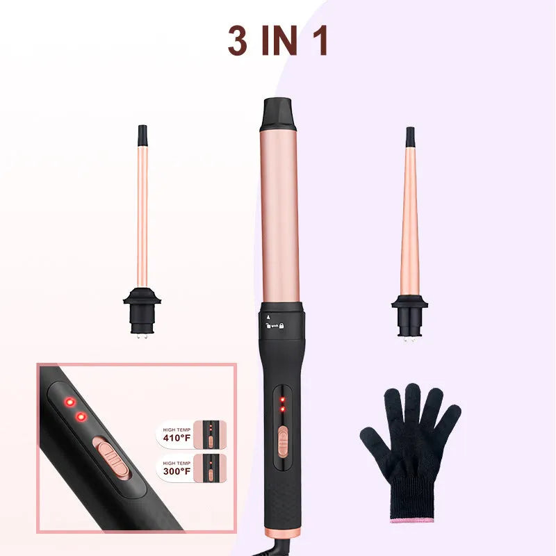 Three-tube water wave hair curler styling tool with AC power cord