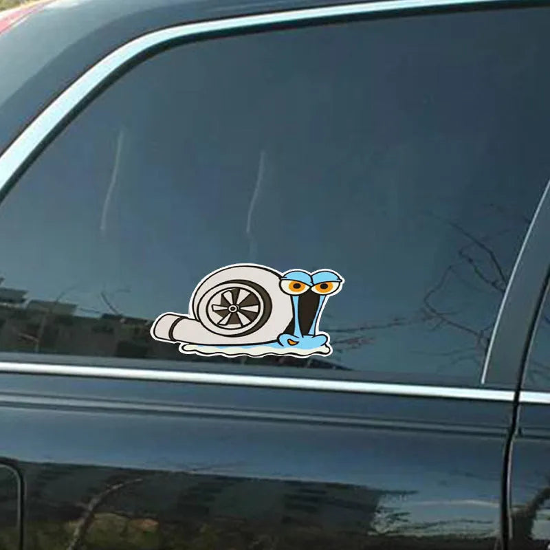 Cartoon snail reflective car bumper sticker measuring 12cm by 8cm