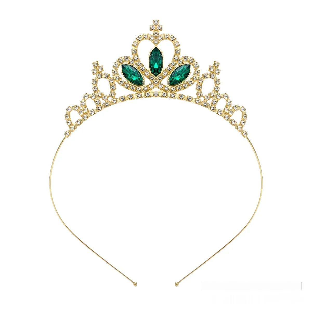 Gold-tone alloy princess crown with colourful simulated diamonds for birthday party dress-up