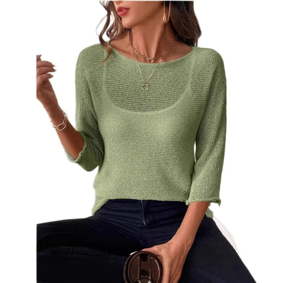 Women's knitted off-shoulder overall with 3D pattern in thin polyester fabric for spring and summer wear