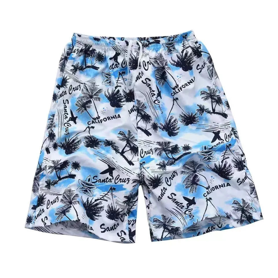 Men's floral printed five-point swimming trunks in polyester fabric free size