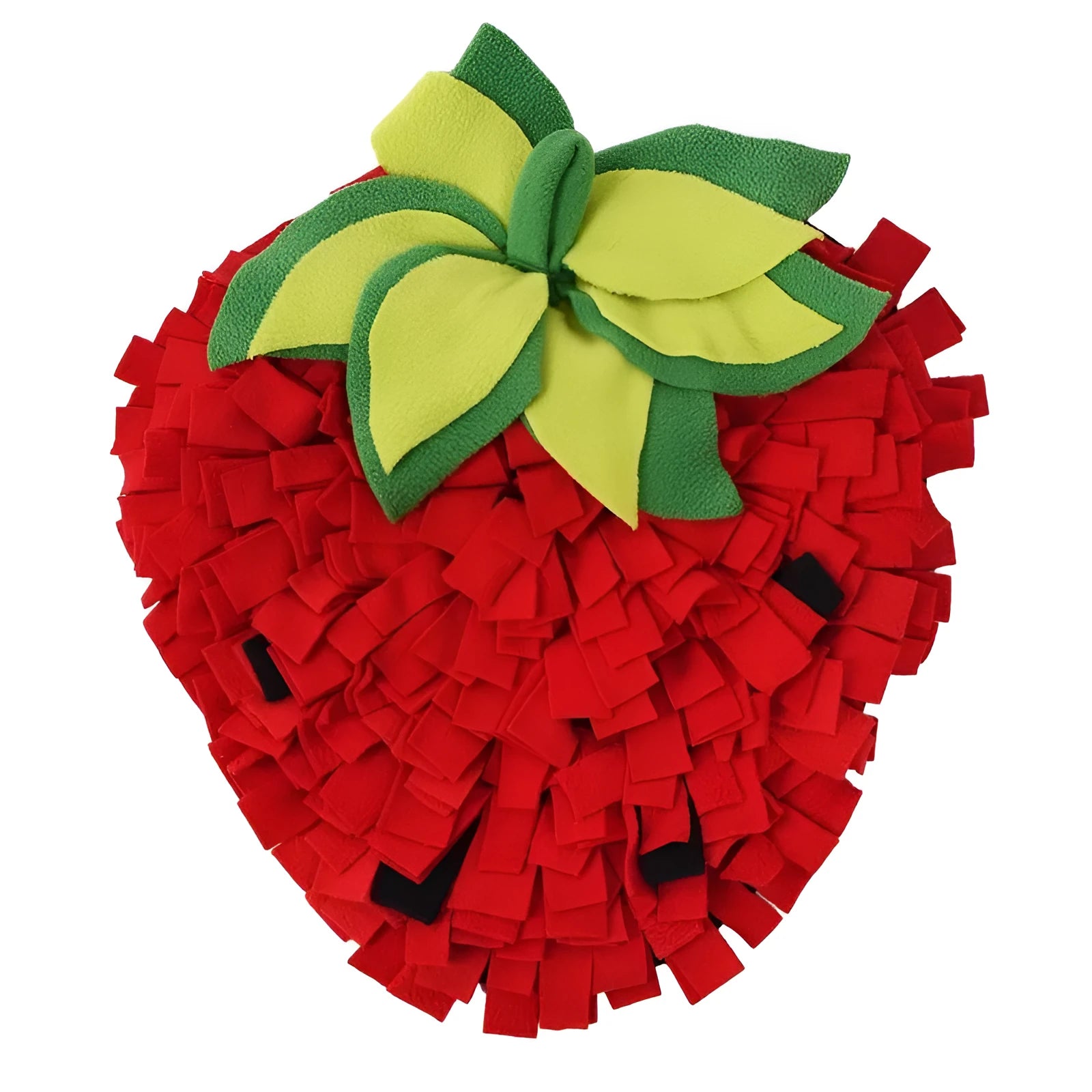 Red and green strawberry-shaped pet sniffing mat for dogs cats slow feeding forage activity