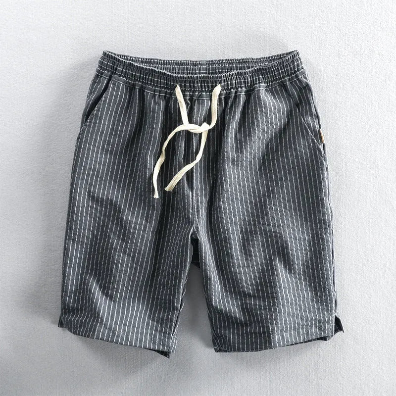 Men's striped cotton casual shorts with elastic waistband in multiple colour options