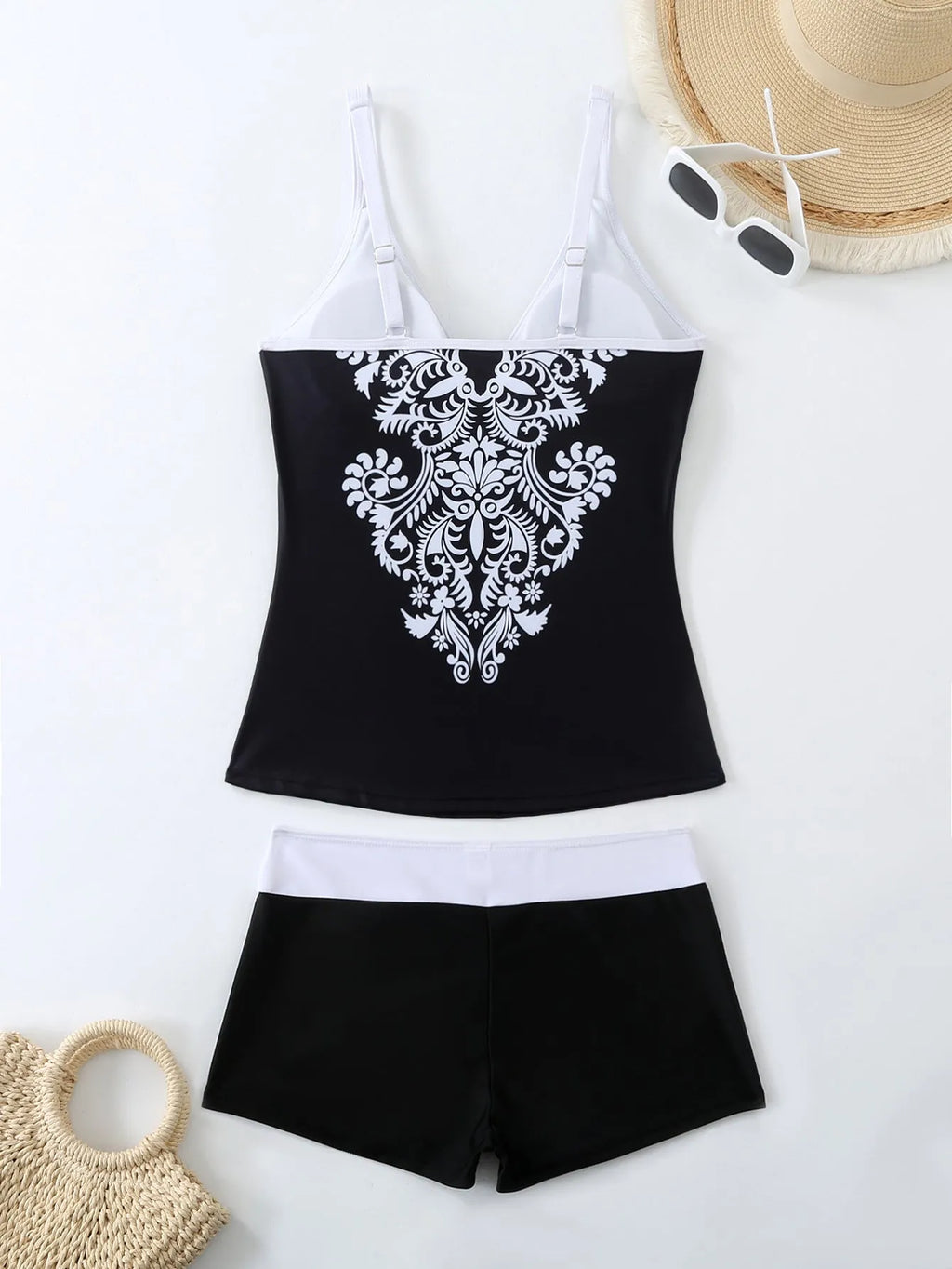 Plus size women's swimsuit set with cotton lining in black or rose red colours