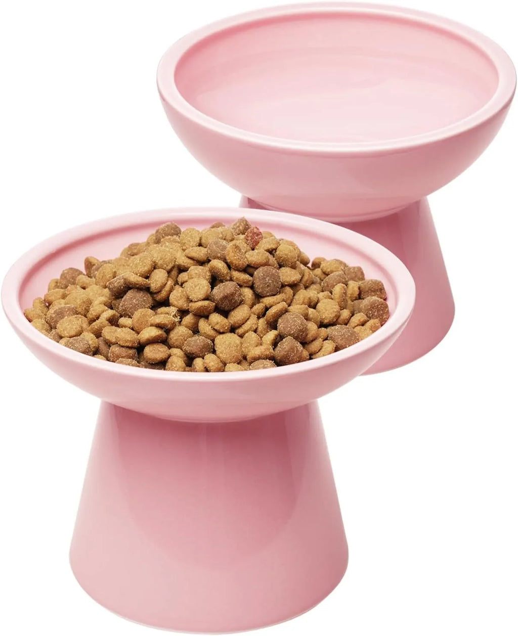 Extra wide elevated ceramic cat bowl in blue, green, pink or white colours