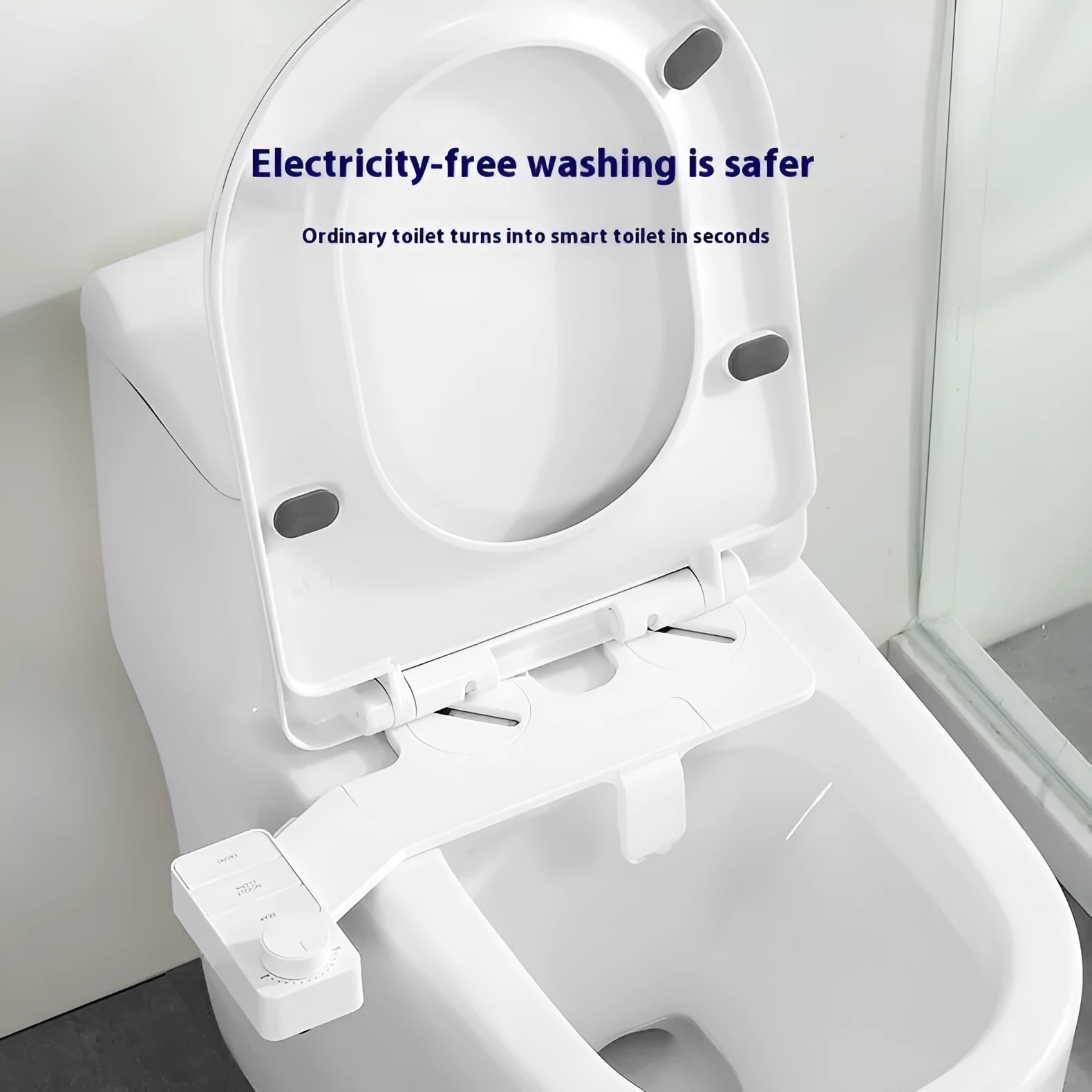 KB06 pure white manual wash butt-lifting tool with button control and multiple plumbing connectors.
