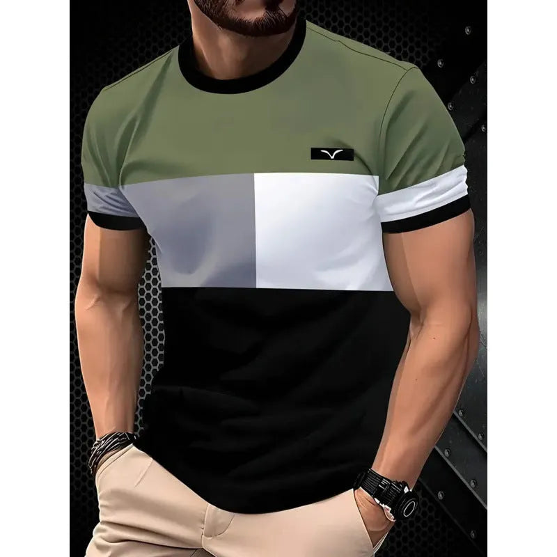Men's loose fit digital 3D print short sleeve t-shirt in striped pattern
