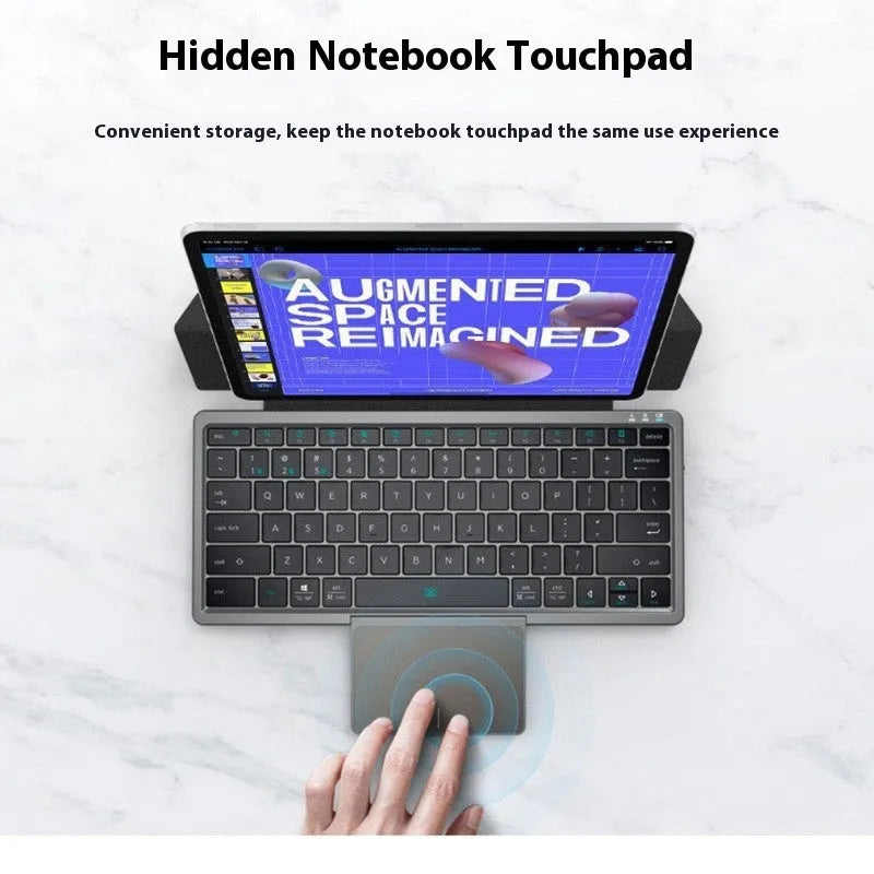 Three-in-one Bluetooth keyboard with touch pad and leather sheath in black, pink, or silver colour options